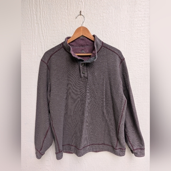 Tommy Bahama Quarter Snap Reversible Sweatshirt Slub Texture Gray Size Large - Picture 1 of 3